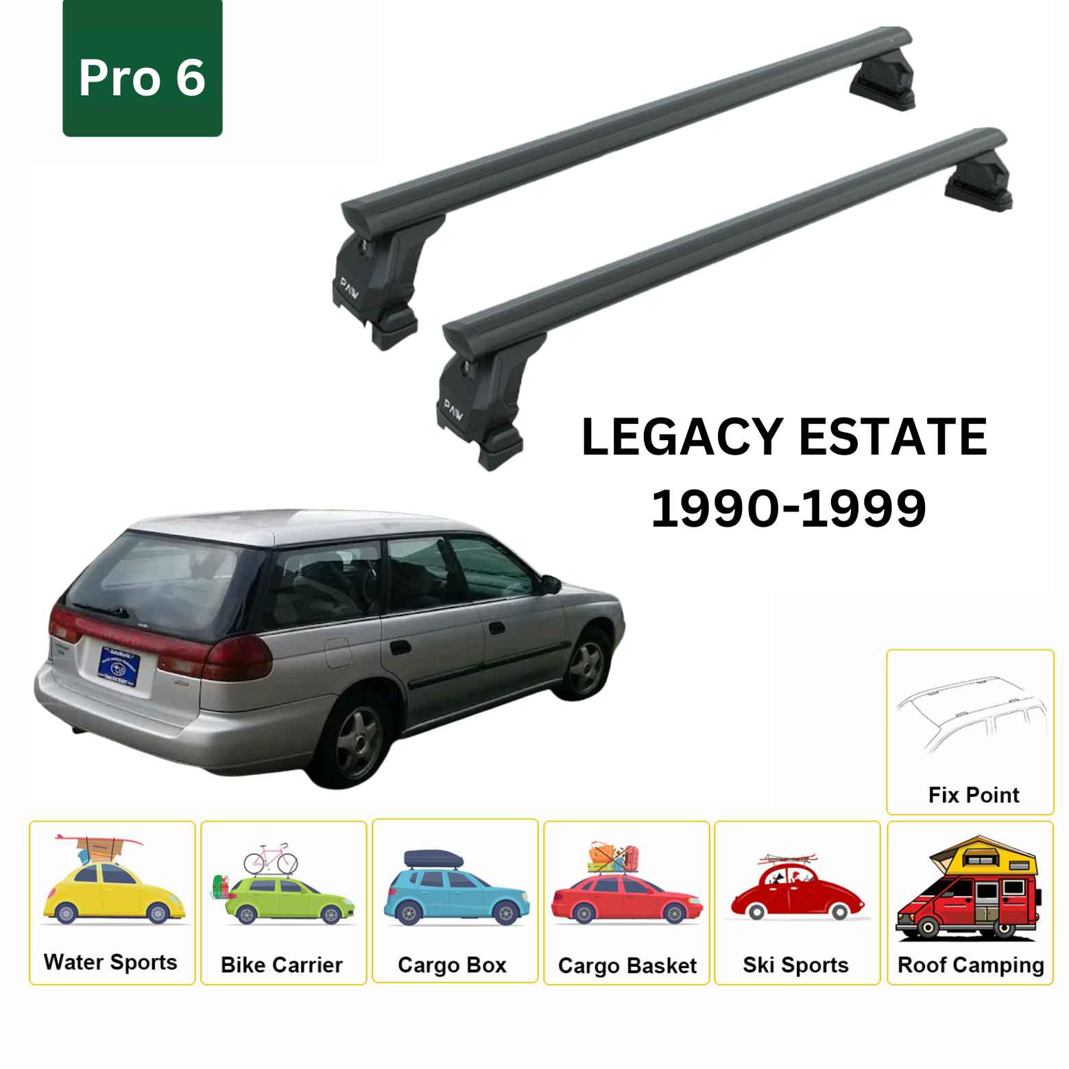 For Subaru Legacy Estate/Wagon 1990-99 Roof Rack Cross Bar Fix Point Alu Black For Subaru Legacy Estate/Wagon 1990-99 Roof Rack Cross Bar Fix Point Alu Black